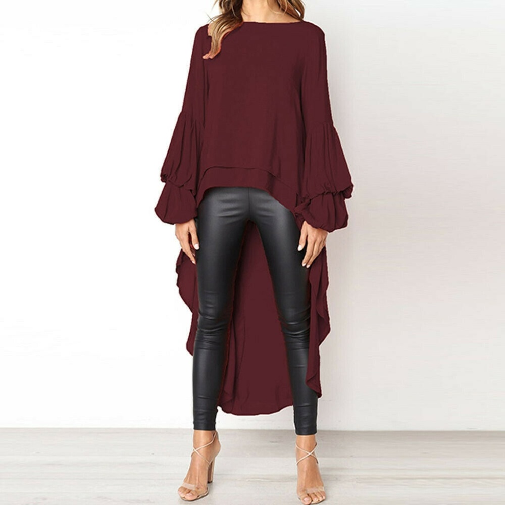 Long Sleeve Asymmetrical Waterfall Blouse